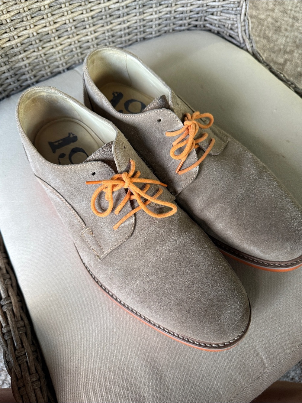 1901 Nordstrom Mens Tan Suede Oxford with Orange Laces